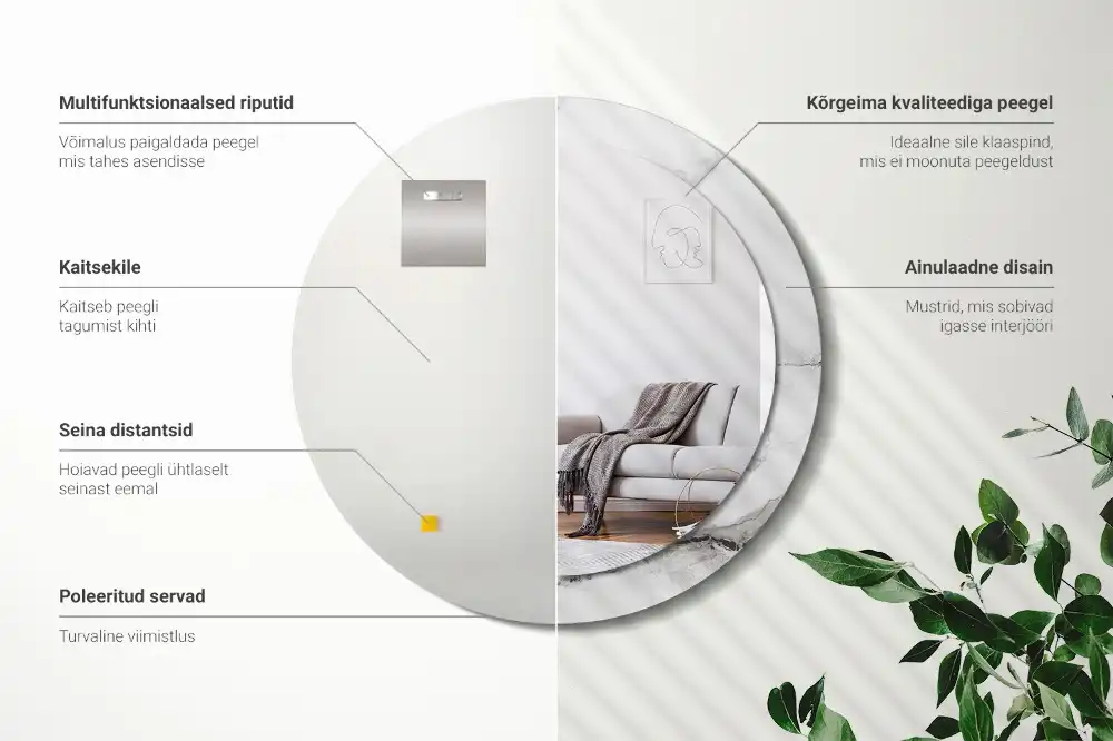 Specchio rotondo con cornice stampata marmo bianco