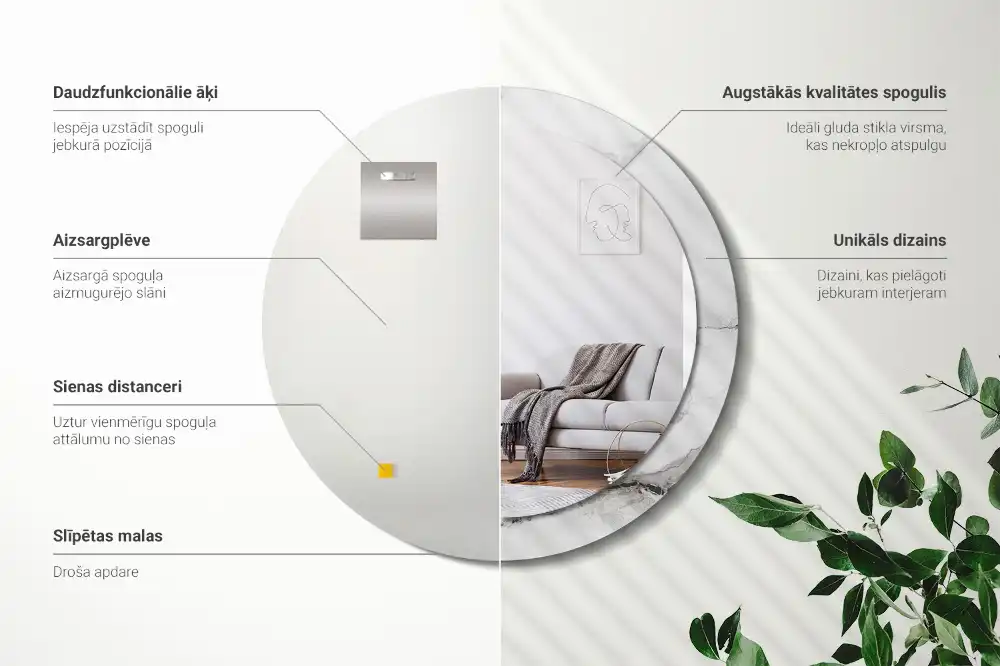 Specchio rotondo con cornice stampata marmo bianco