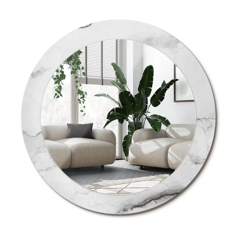 Specchio rotondo con cornice stampata marmo bianco