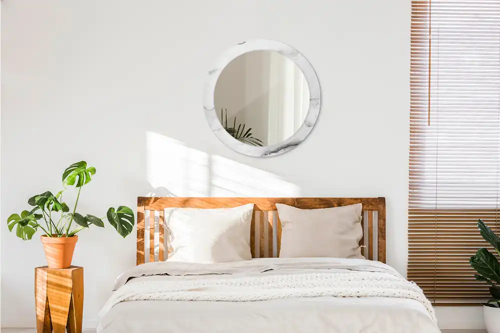 Specchio rotondo con cornice stampata marmo bianco