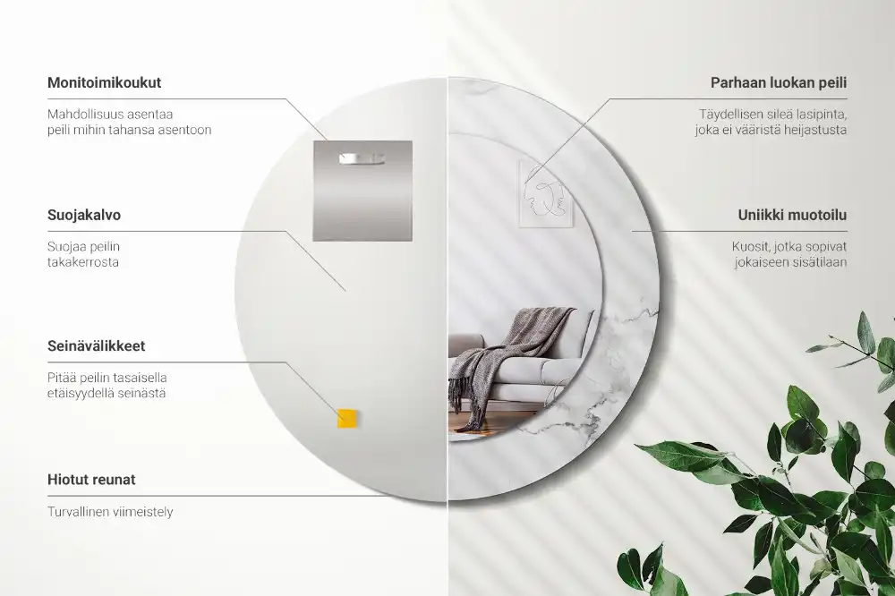 Specchio rotondo con cornice stampata marmo bianco