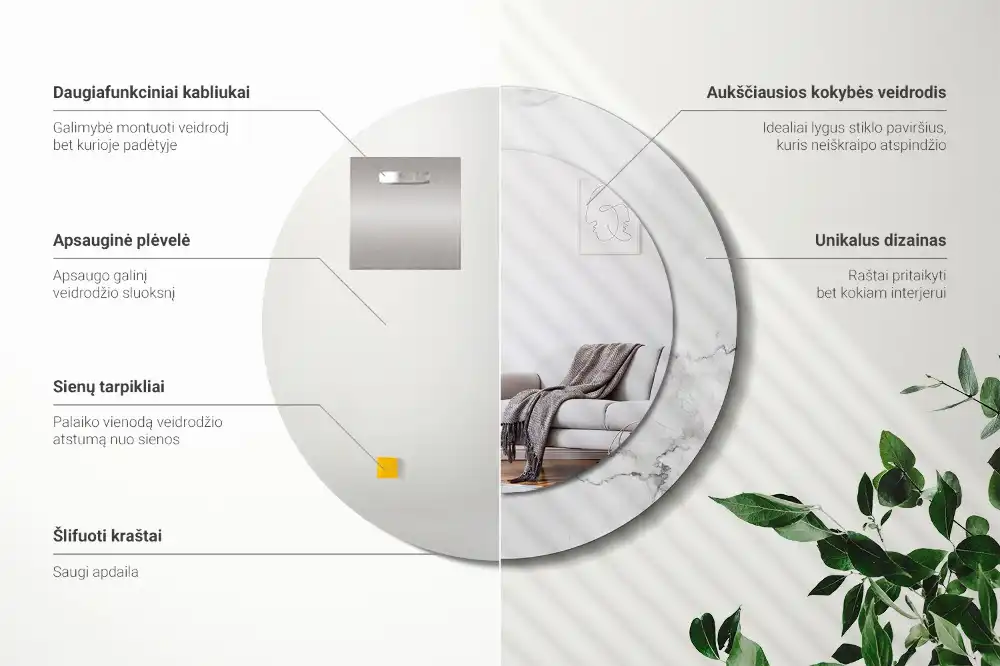 Specchio rotondo con cornice stampata marmo bianco