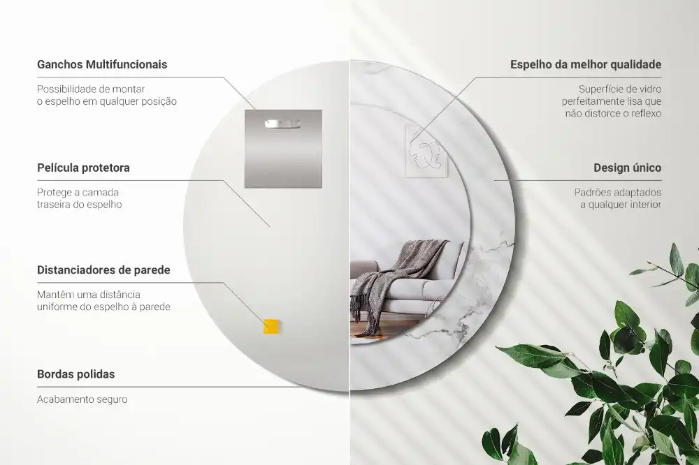 Specchio rotondo con cornice stampata marmo bianco