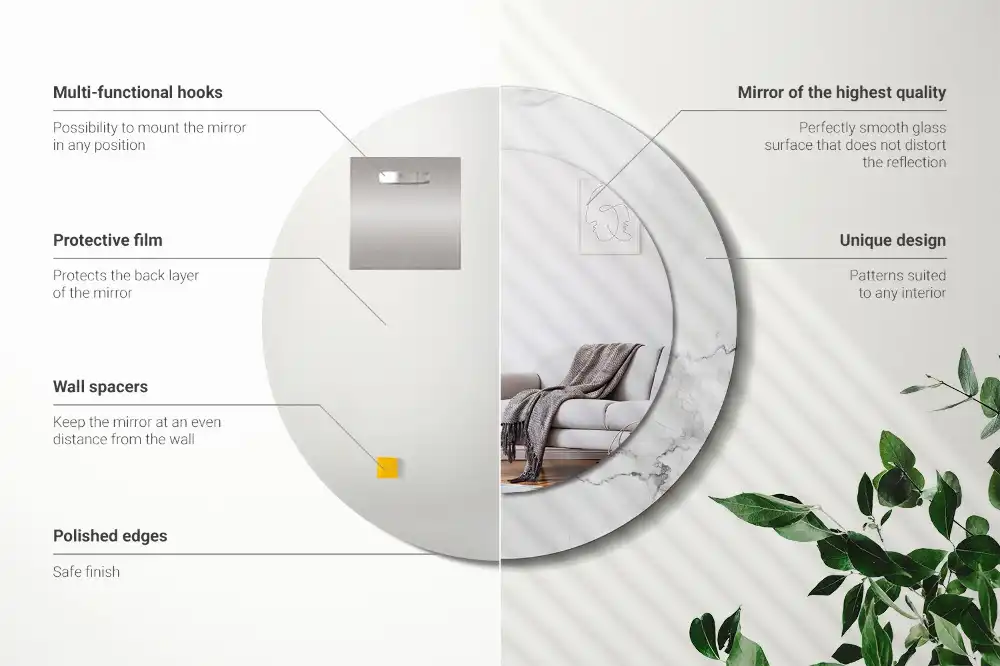 Specchio rotondo con cornice stampata marmo bianco