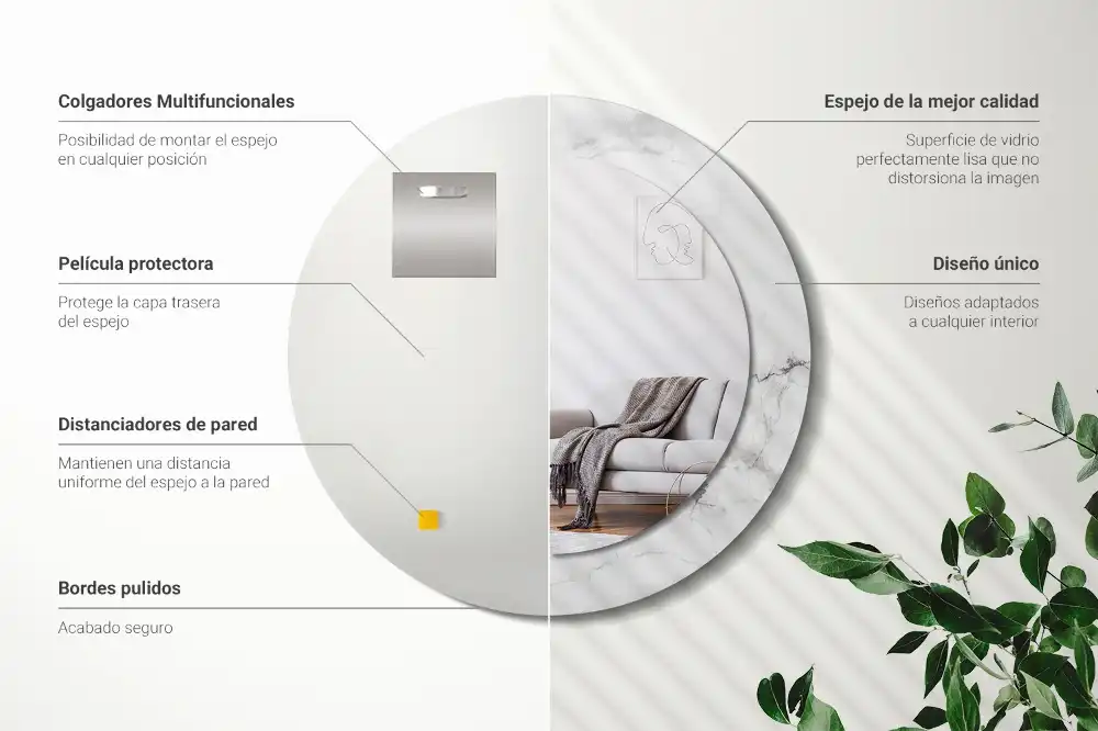 Specchio rotondo con cornice stampata marmo bianco