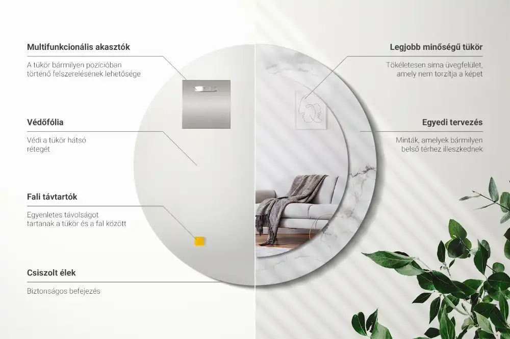 Specchio rotondo con cornice stampata marmo bianco