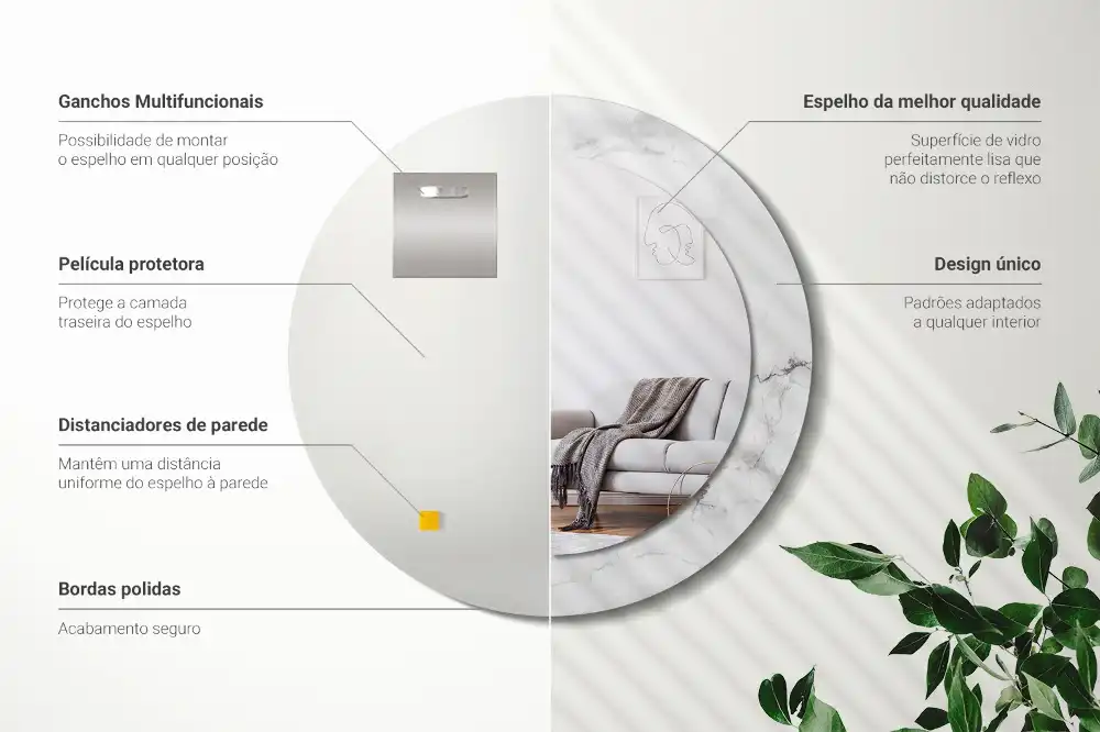 Specchio rotondo con cornice stampata marmo bianco