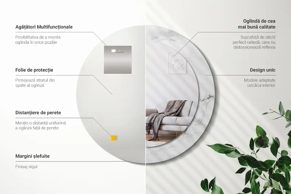 Specchio rotondo con cornice stampata marmo bianco