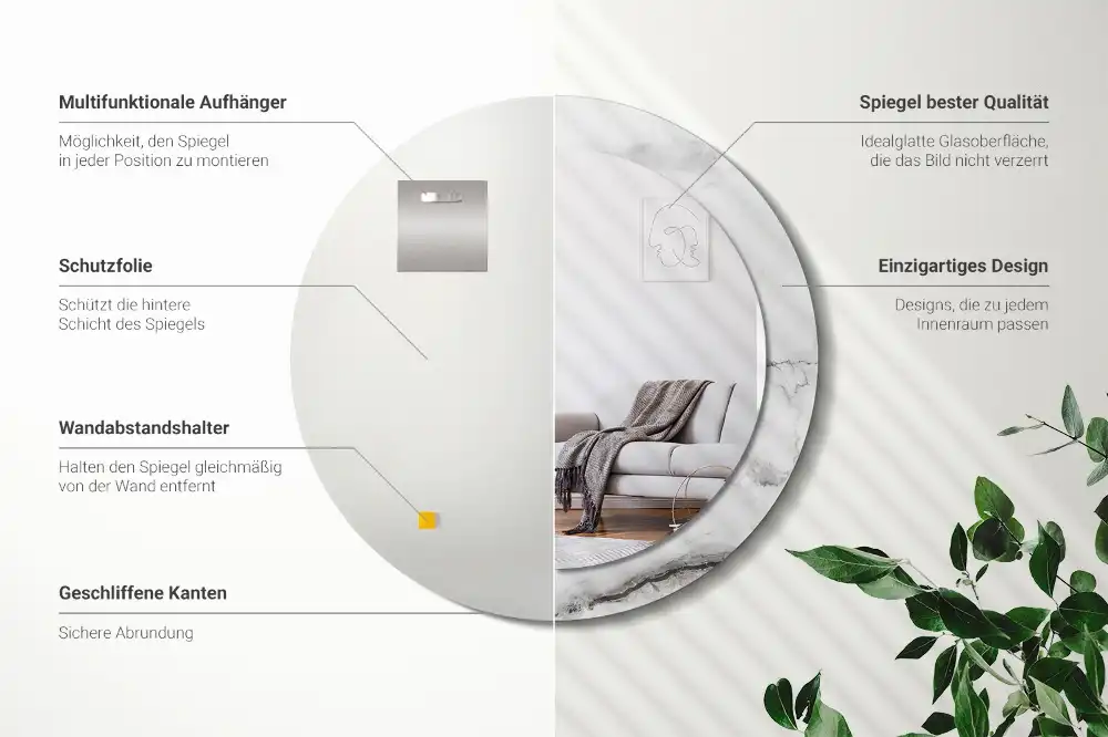 Specchio rotondo con cornice stampata marmo bianco