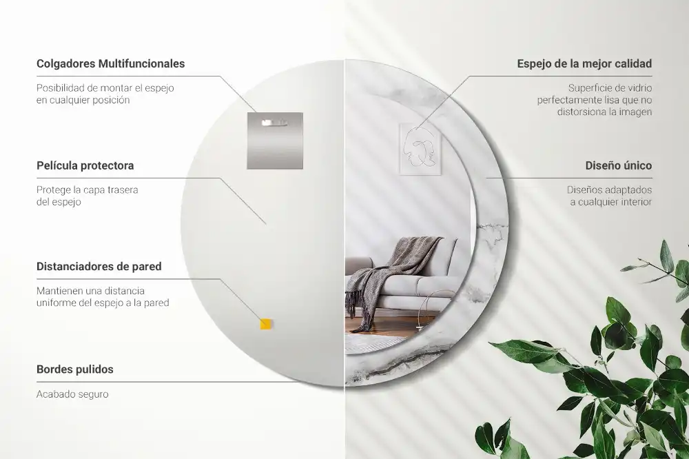 Specchio rotondo con cornice stampata marmo bianco