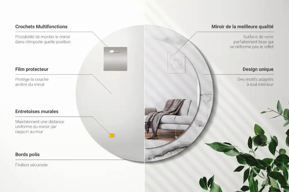 Specchio rotondo con cornice stampata marmo bianco