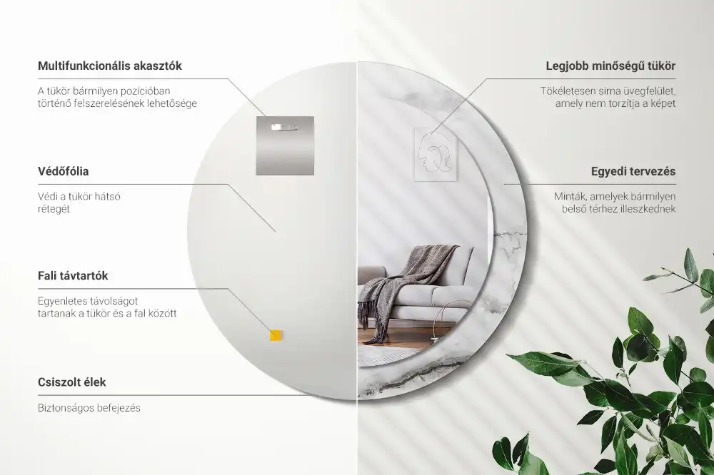 Specchio rotondo con cornice stampata marmo bianco