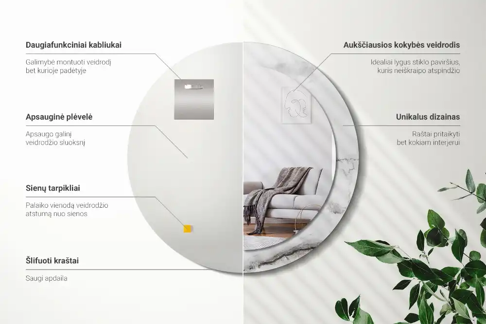 Specchio rotondo con cornice stampata marmo bianco