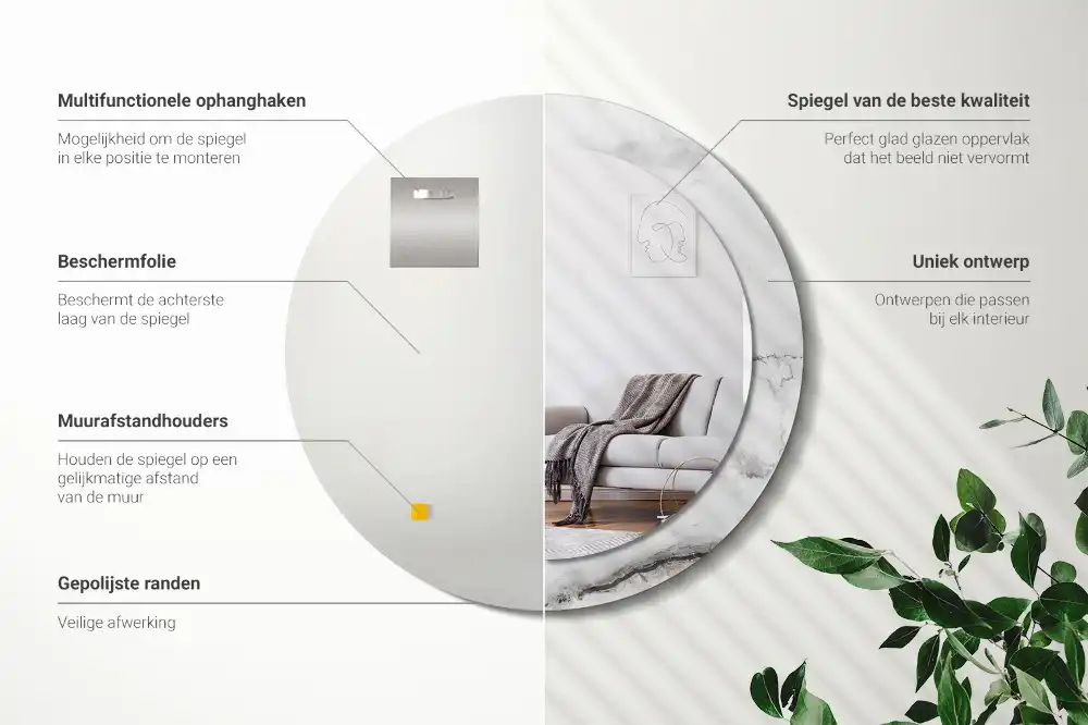 Specchio rotondo con cornice stampata marmo bianco