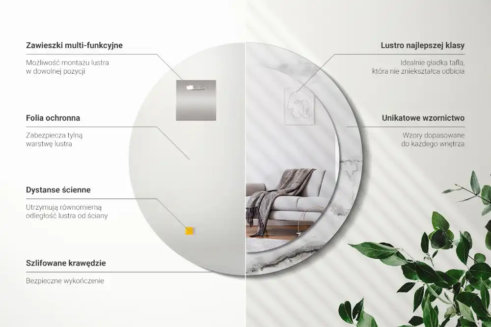 Specchio rotondo con cornice stampata marmo bianco