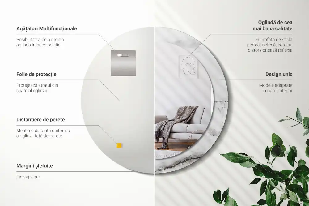 Specchio rotondo con cornice stampata marmo bianco