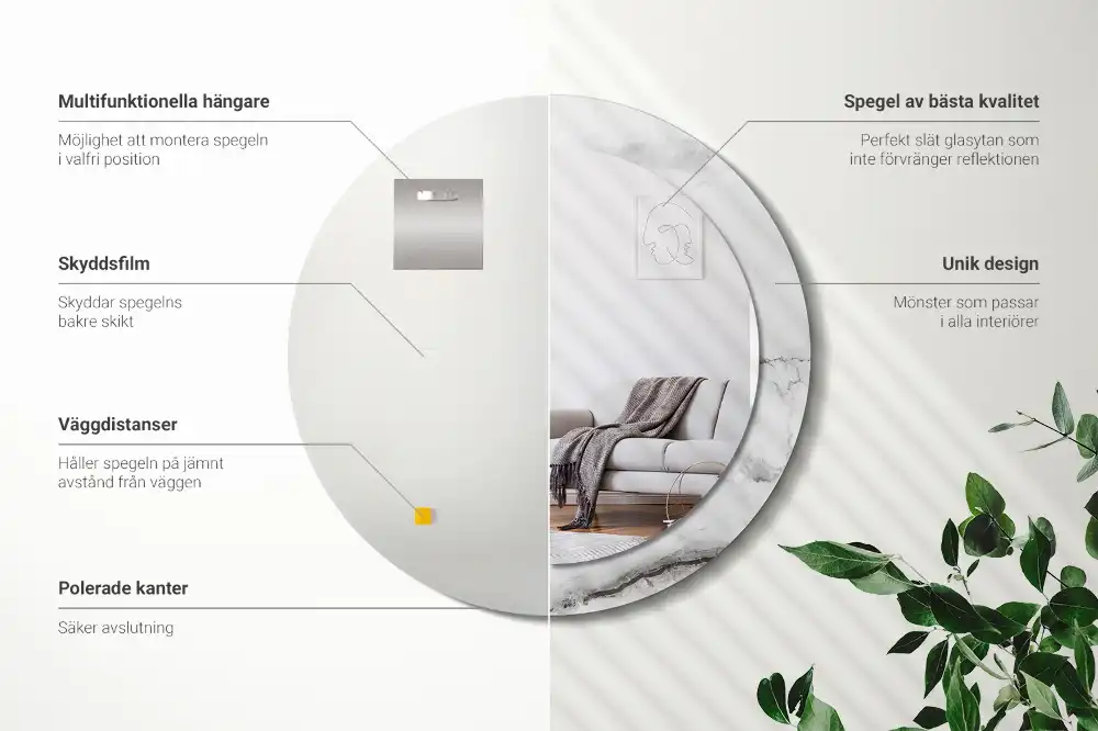 Specchio rotondo con cornice stampata marmo bianco