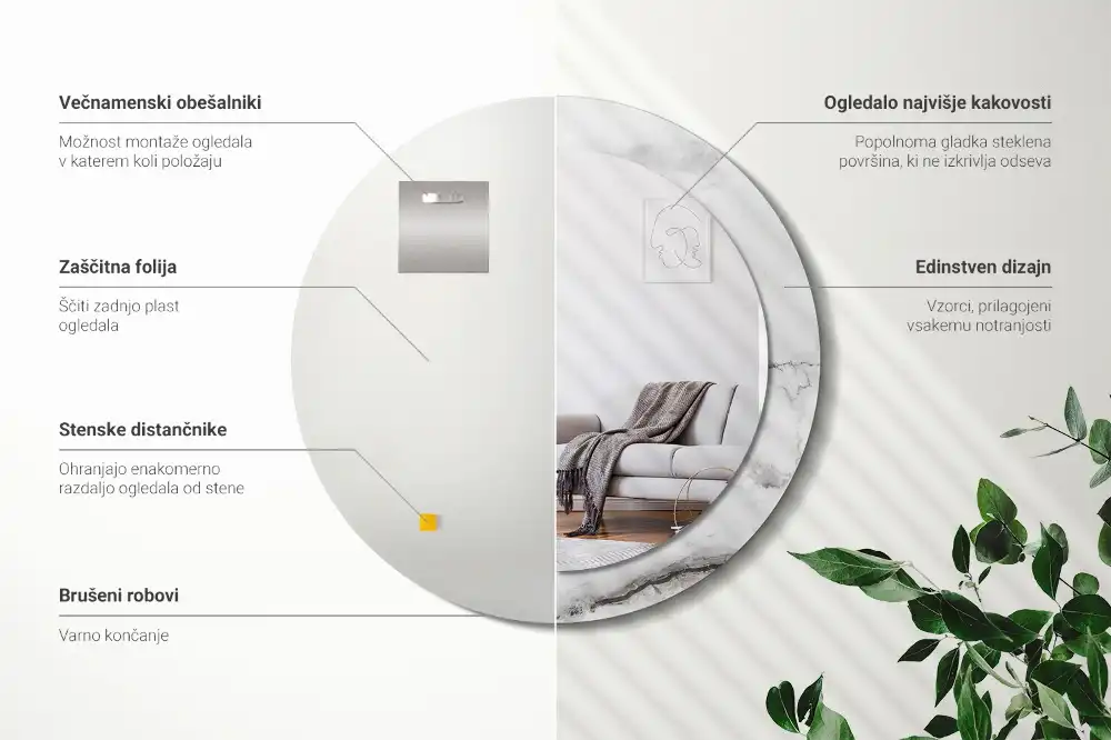 Specchio rotondo con cornice stampata marmo bianco