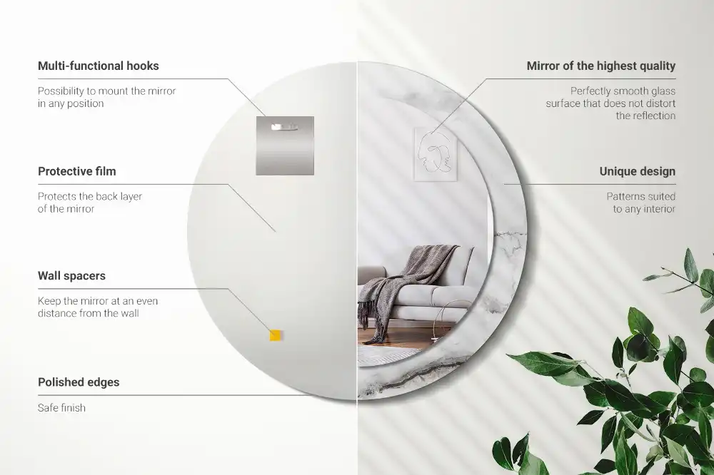 Specchio rotondo con cornice stampata marmo bianco