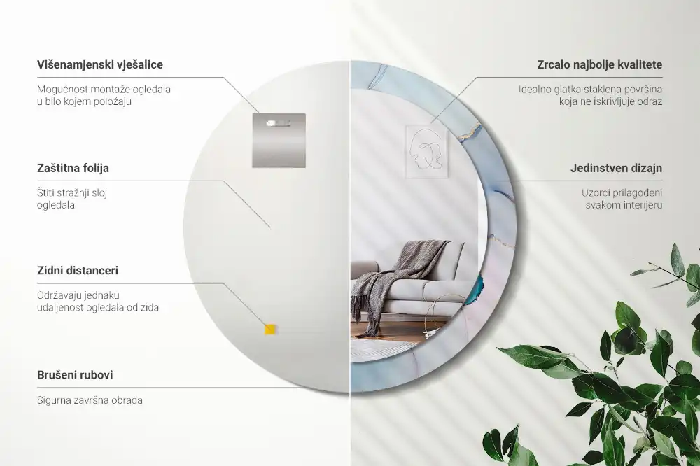 Specchio rotondo con cornice stampata Fluido astratto