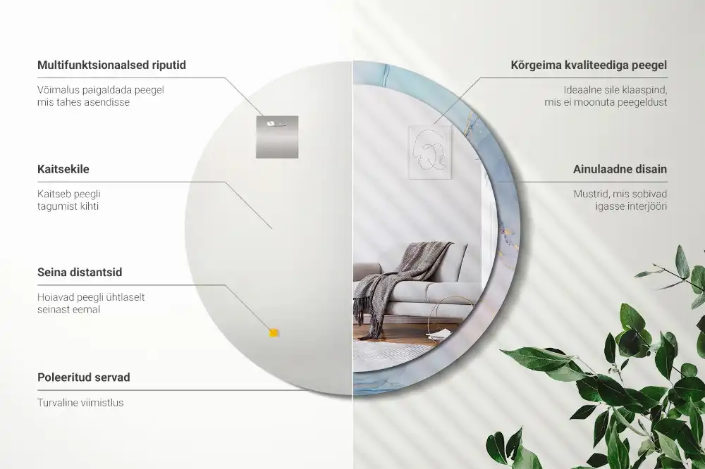 Specchio rotondo con cornice stampata Fluido astratto