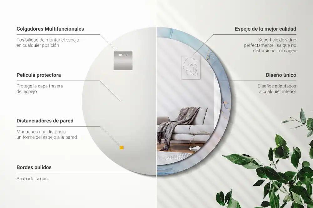 Specchio rotondo con cornice stampata Fluido astratto