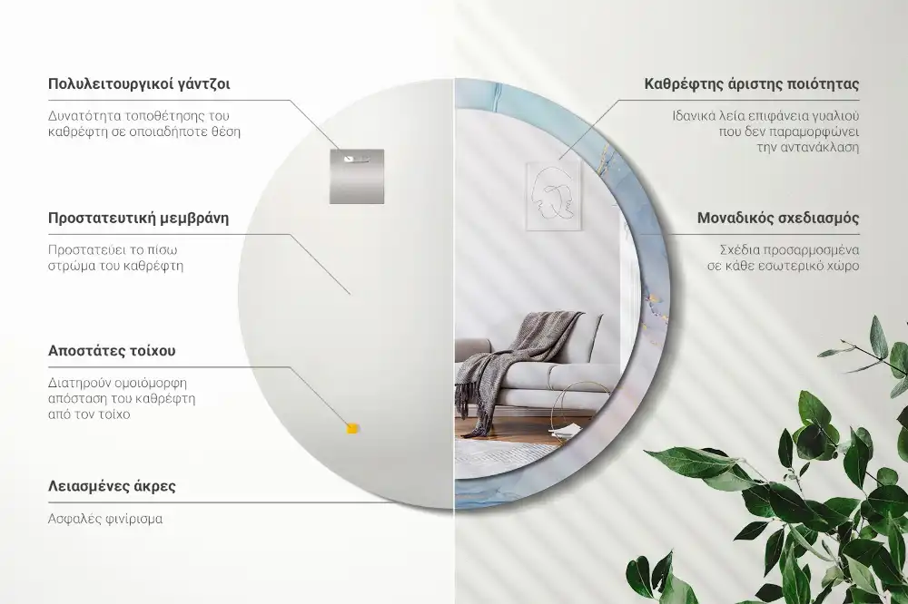 Specchio rotondo con cornice stampata Fluido astratto