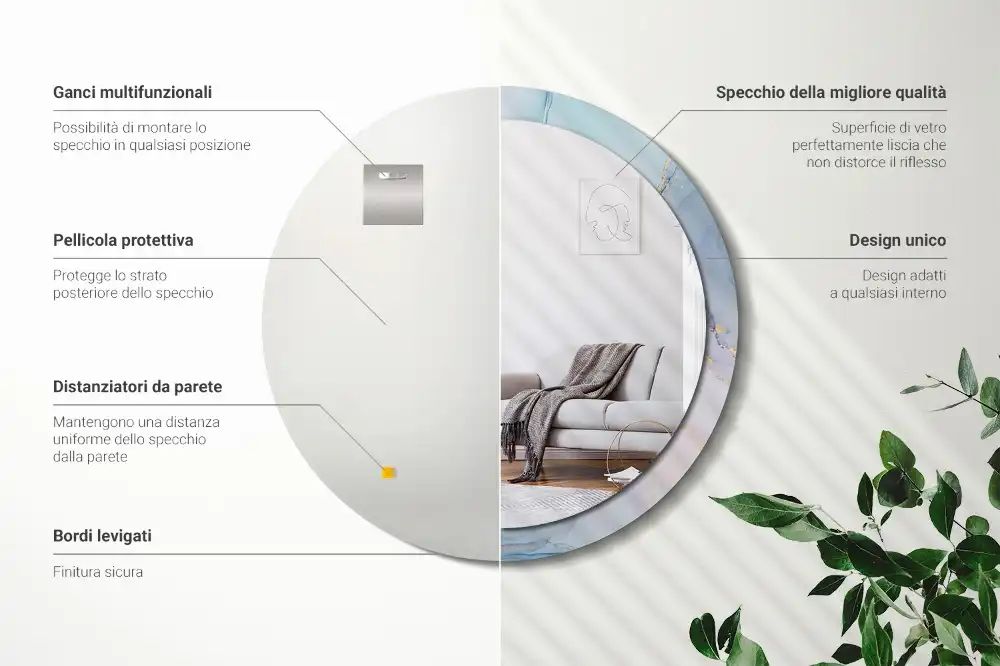Specchio rotondo con cornice stampata Fluido astratto