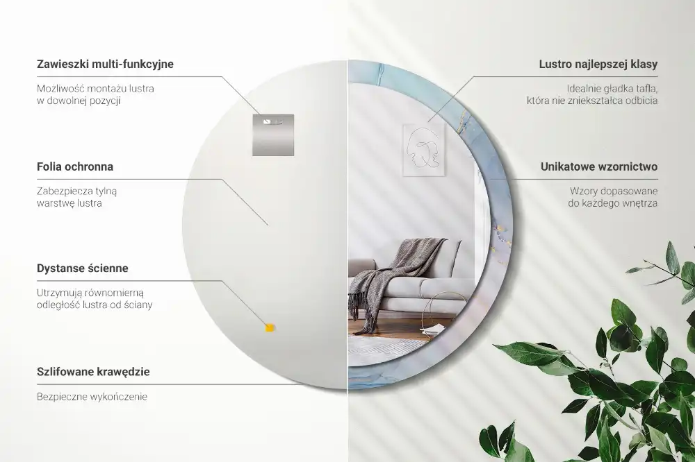 Specchio rotondo con cornice stampata Fluido astratto