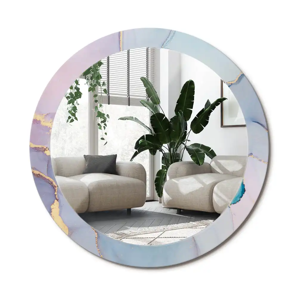 Specchio rotondo con cornice stampata Fluido astratto