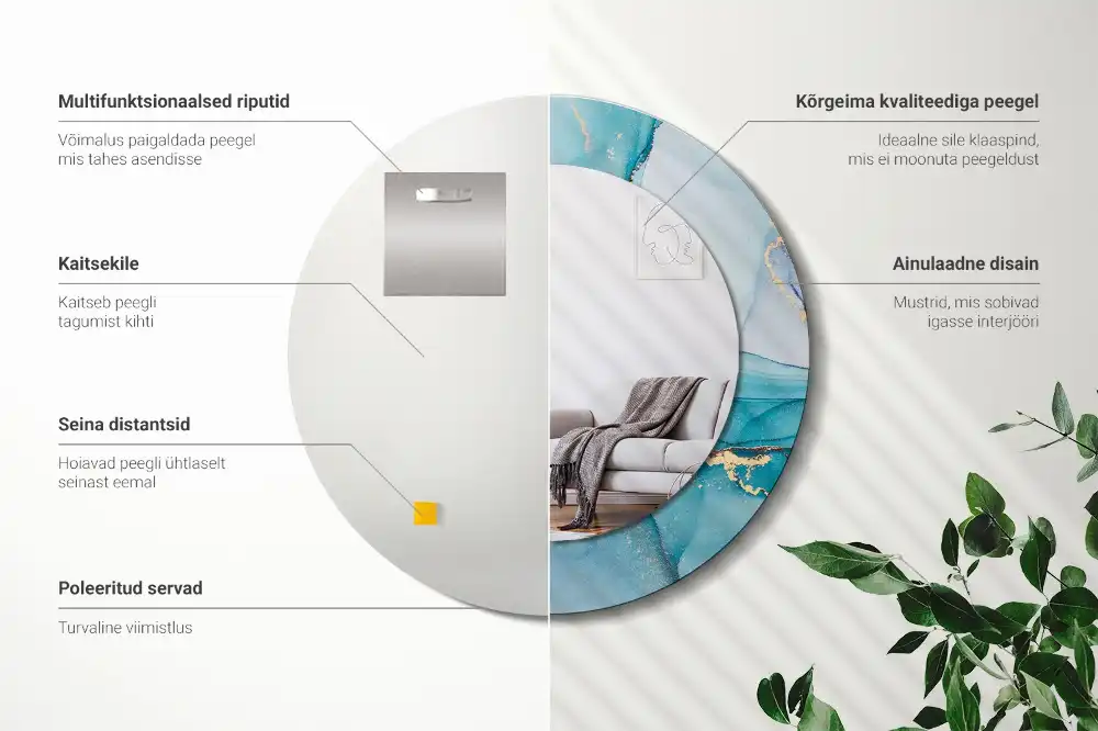 Specchio rotondo con cornice stampata Fluido astratto