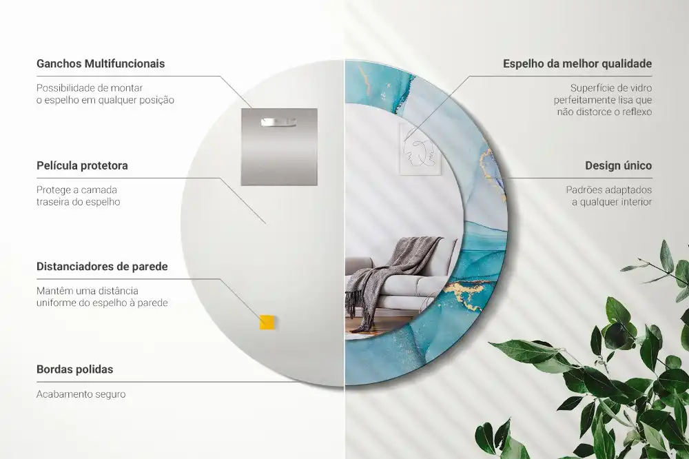 Specchio rotondo con cornice stampata Fluido astratto