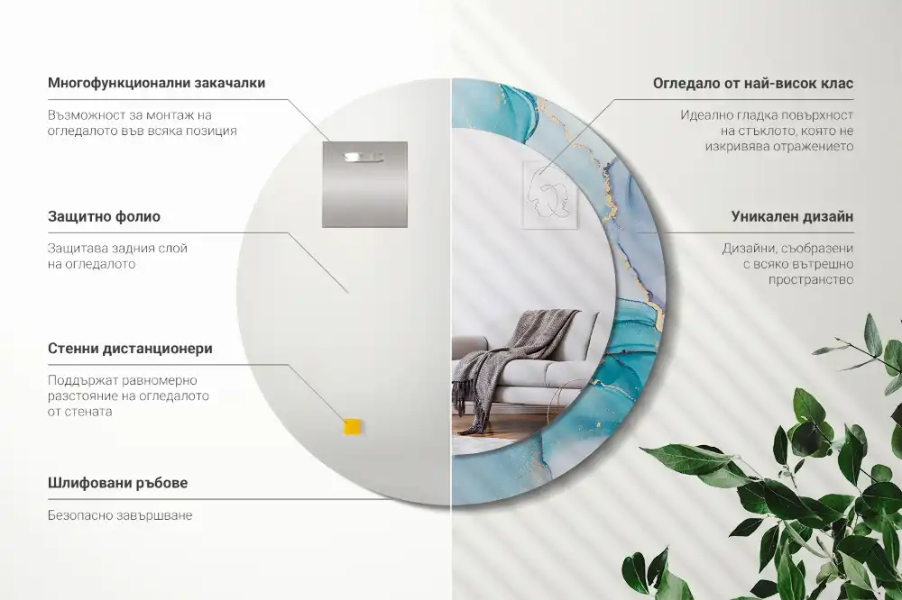 Specchio rotondo con cornice stampata Fluido astratto