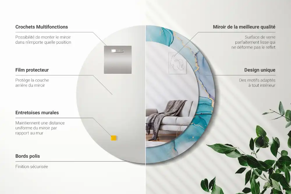 Specchio rotondo con cornice stampata Fluido astratto