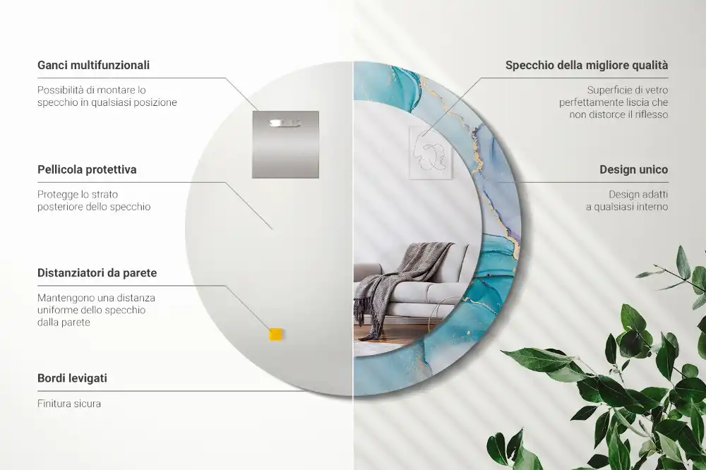 Specchio rotondo con cornice stampata Fluido astratto