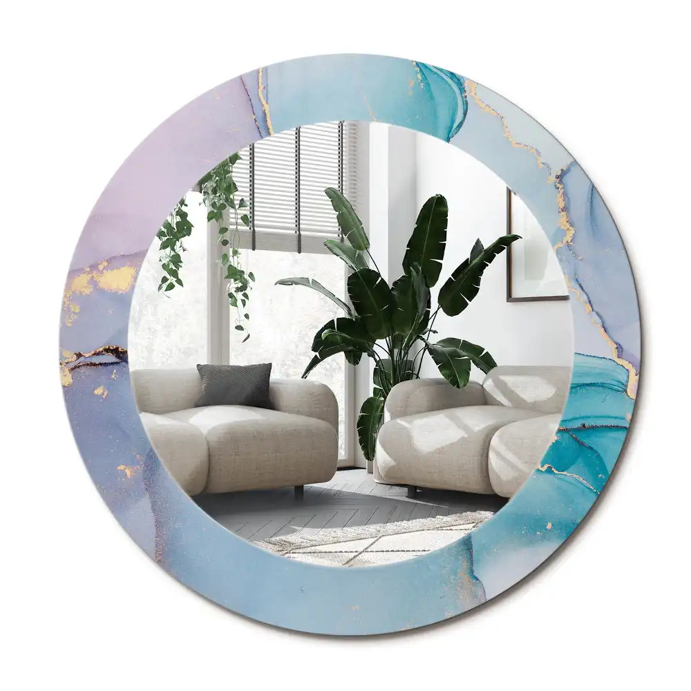 Specchio rotondo con cornice stampata Fluido astratto