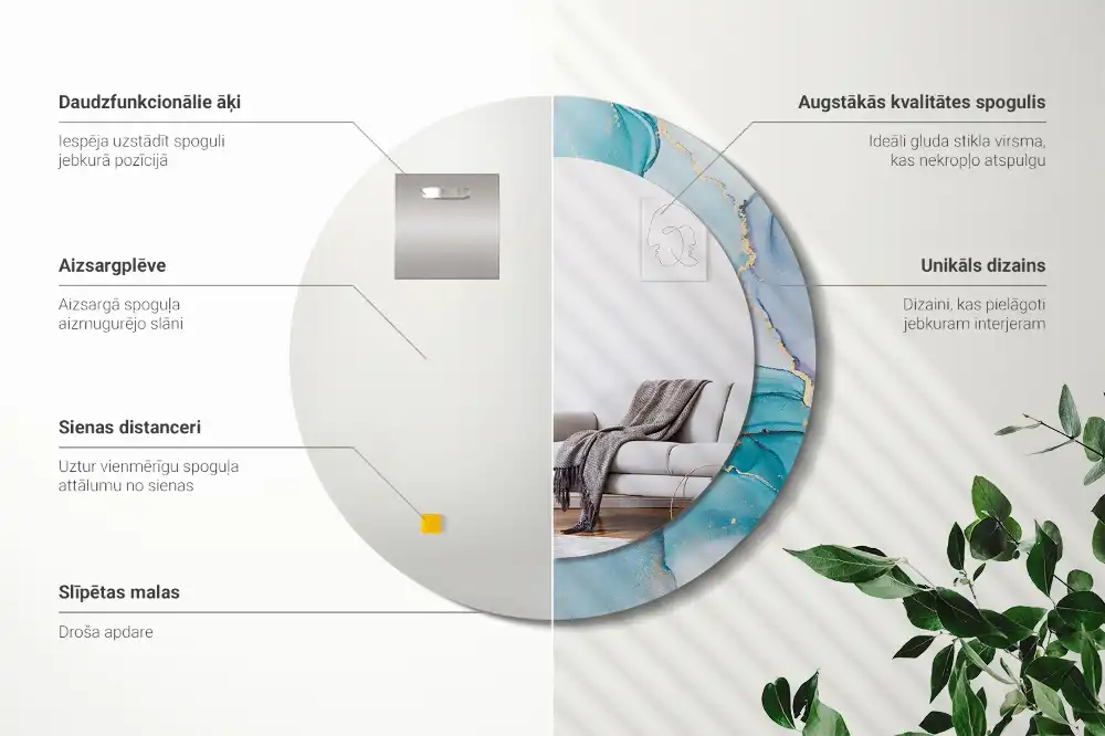 Specchio rotondo con cornice stampata Fluido astratto