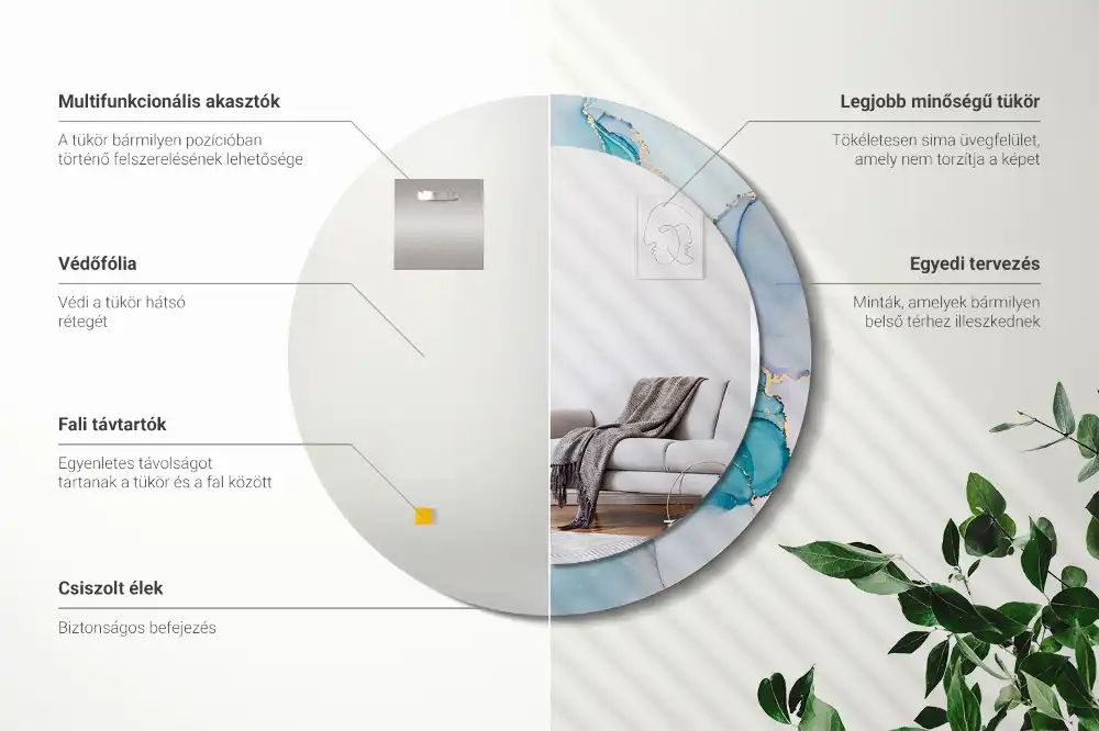 Specchio rotondo con cornice stampata Fluido astratto