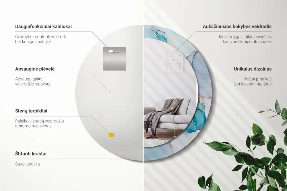 Specchio rotondo con cornice stampata Fluido astratto