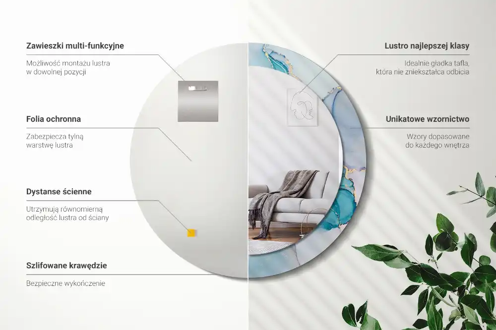 Specchio rotondo con cornice stampata Fluido astratto