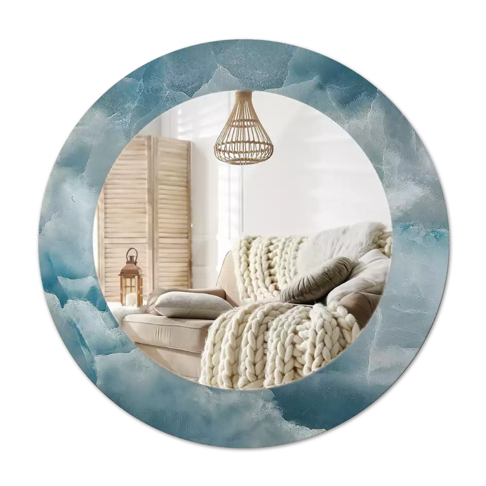 Specchio rotondo con cornice stampata Marmo Onice Blu