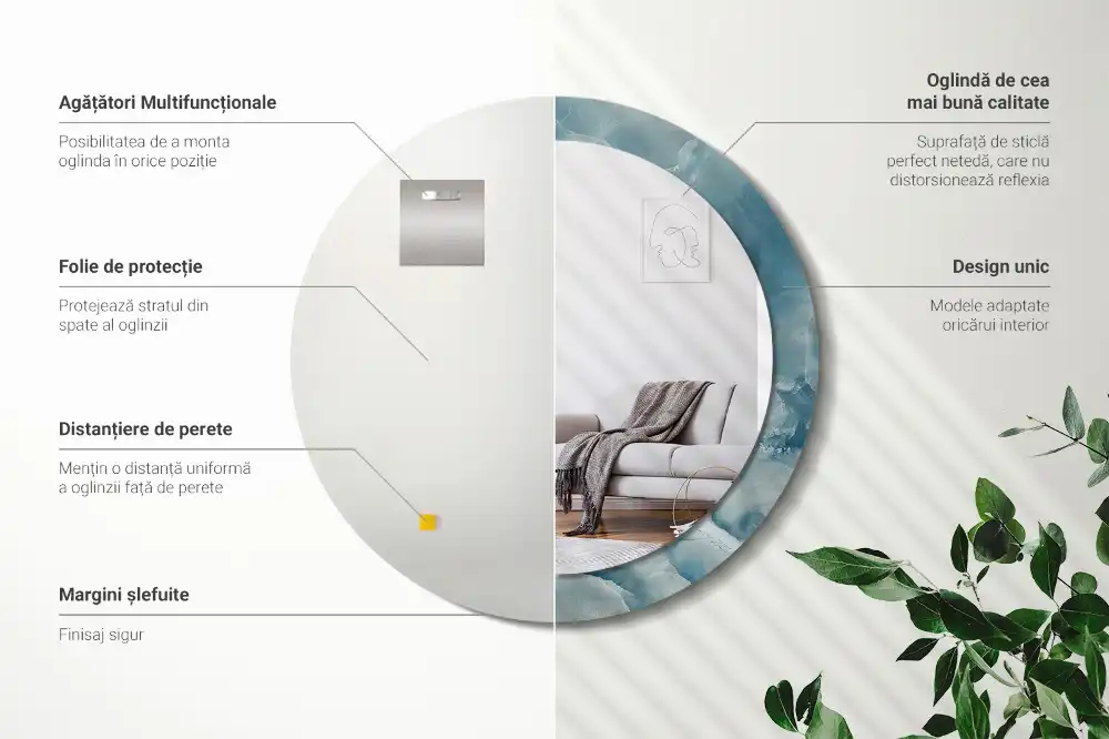 Specchio rotondo con cornice stampata Marmo Onice Blu