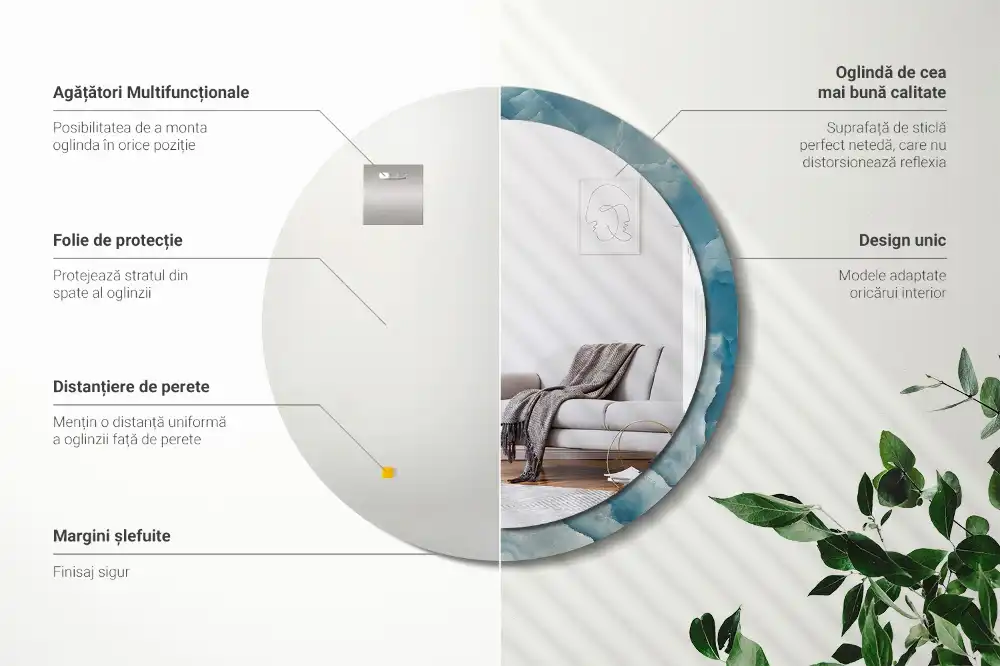 Specchio rotondo con cornice stampata Marmo Onice Blu