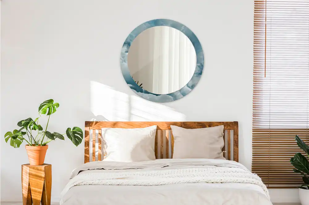 Specchio rotondo con cornice stampata Marmo Onice Blu