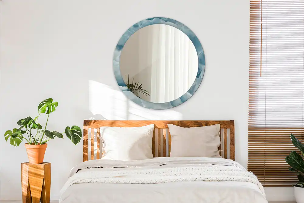 Specchio rotondo con cornice stampata Marmo Onice Blu