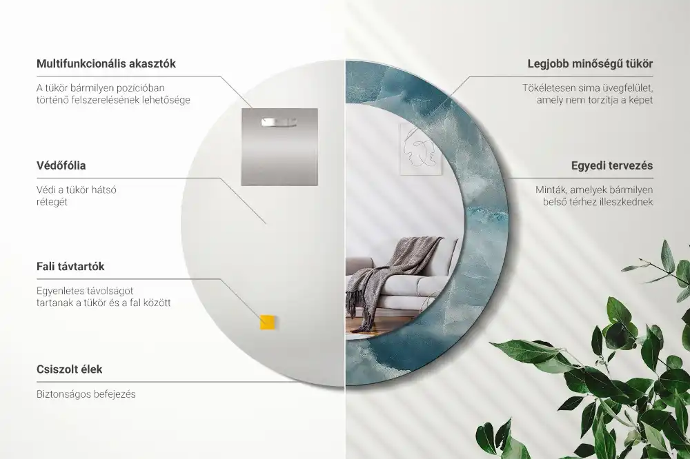 Specchio rotondo con cornice stampata Marmo Onice Blu