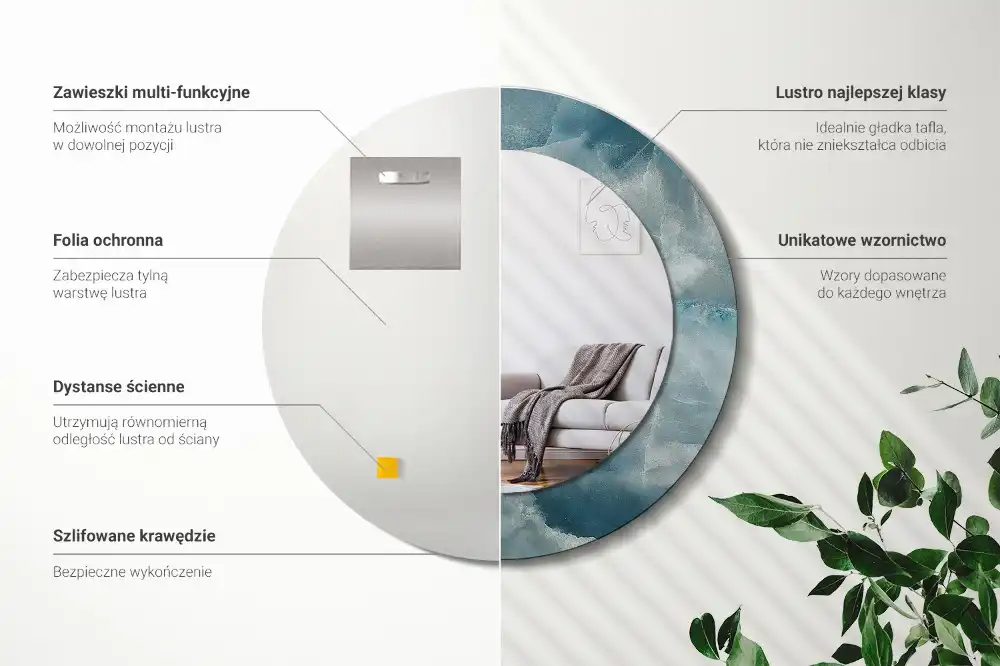 Specchio rotondo con cornice stampata Marmo Onice Blu