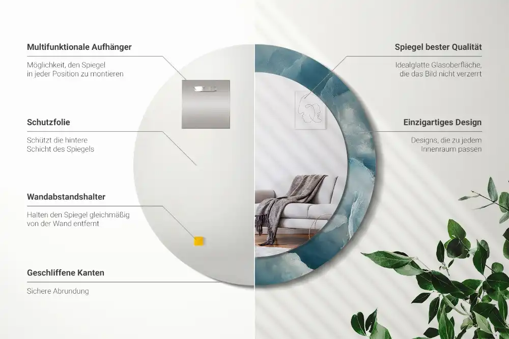 Specchio rotondo con cornice stampata Marmo Onice Blu