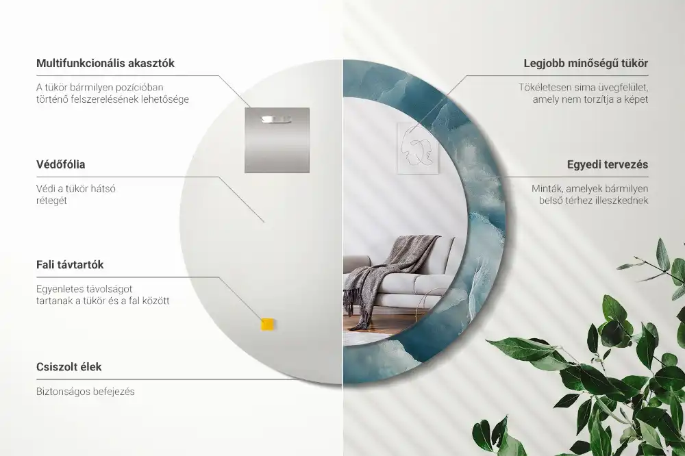 Specchio rotondo con cornice stampata Marmo Onice Blu