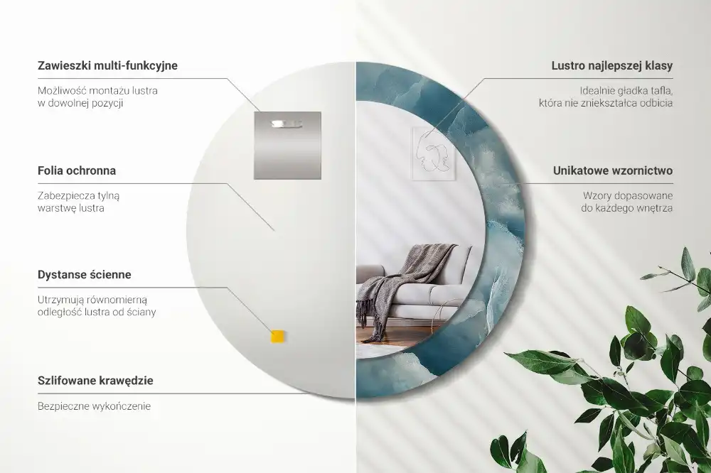 Specchio rotondo con cornice stampata Marmo Onice Blu